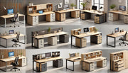 A photorealistic image of a modern, minimalist office space, featuring a compact ergonomic office chair beside a sleek desk with integrated storage. T