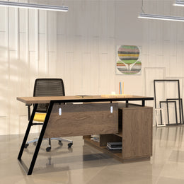 Modern manager table with sleek wood-grain finish, integrated storage, and executive design – part of Lunar Furniture’s premium manager desk collection.